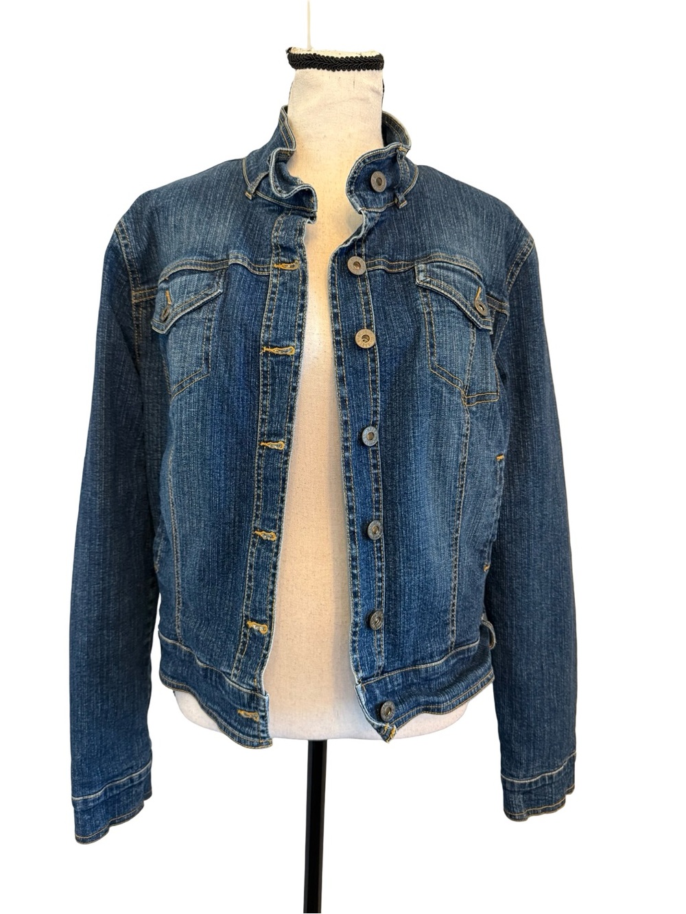 Baby Phat Quilted Lined Denim Jacket Medium Wash Stretch Jean Jacket Size Large